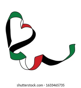 Kuwait flag ribbon heart on white Background, vector illustration.