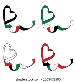 Kuwait flag ribbon heart on white Background, vector illustration.
