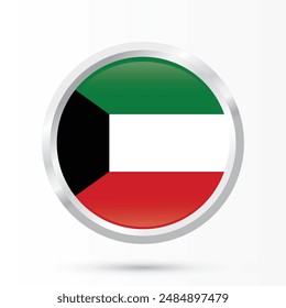 kuwait flag round shiny glossy framed. national flag of kuwait in circle round 3d isolated on white background vector illustration.