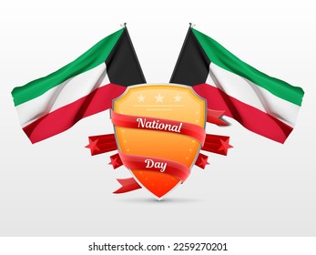 Kuwait flag with shield. Concept - National Day, Liberation Day. February 25. EPS10 vector