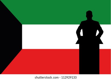 The Kuwait Flag with a Silhouette of a man giving a speech