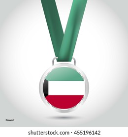 Kuwait Flag in Silver Medal. Vector Illustration. RIO Olympic Game silver Medal. Vector Illustration