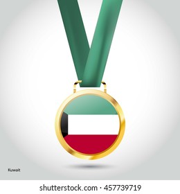 Kuwait Flag in Silver Medal. Vector Illustration. RIO Olympic Game gold Medal. Vector Illustration