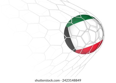 Kuwait flag soccer ball in net. Vector sport illustration.