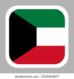 Kuwait flag square flat vector with rounded corners and white border, vector illustration