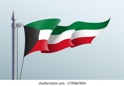 Kuwait flag state symbol isolated on background national banner. Greeting card National Independence Day of the State of Kuwait. Illustration banner with realistic state flag.