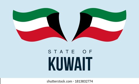 Symbole de l'état du pavillon du Koweït isolé sur fond de bannière nationale. Carte de voeux Fête nationale de l'indépendance de l'État du Koweït. Bannière d'illustration avec drapeau d'état réaliste.