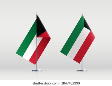 Kuwait flag state symbol isolated on background national banner. Greeting card National Independence Day of the State of Kuwait. Illustration banner with realistic state flag.