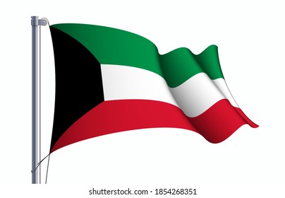 Kuwait flag state symbol isolated on background national banner. Greeting card National Independence Day of the State of Kuwait. Illustration banner with realistic state flag.