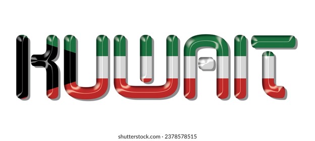 Tipo de letra del texto de la marca KUWAIT, fondo de color 3D KUWAIT, ilustración vectorial de la bandera KUWAIT