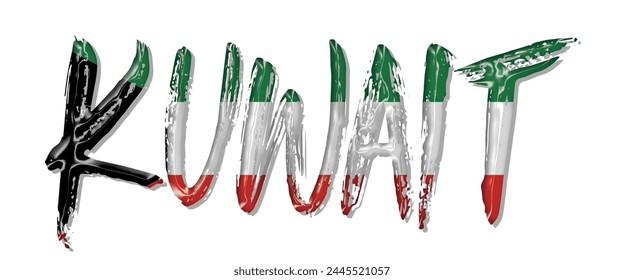 Fuente del texto de la bandera de Kuwait, fondo colorido de la bandera de Kuwait 3D, Ilustración vectorial de la bandera de Kuwait