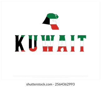 KUWAIT flag Typography with map flag on a white background, Vector design of KUWAIT flag typography, Map of Kuwait, National Day Design, KUWAIT Day design