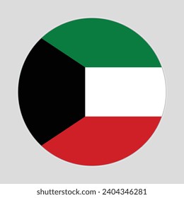 Diseño del icono del vector de la bandera de Kuwait. Bandera del círculo de Kuwait. Bandera de la Ronda de Kuwait.