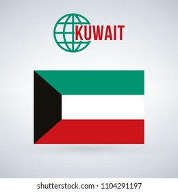 Kuwait flag, vector illustration isolated on modern background with shadow.