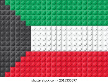 Patrón de vector de bandera de Kuwait de ladrillo negro, verde, rojo y blanco de bloques pequeños , juguete de ladrillos de construcción para el diseño de papel pintado.
