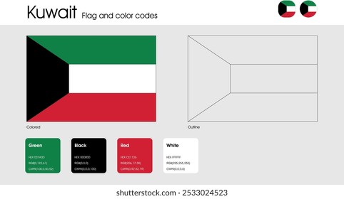Kuwait Flag version of colored, outline and icons