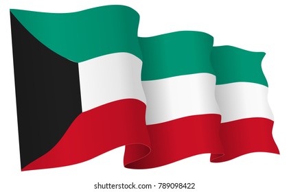 Kuwait flag waving isolated on white in vector format. 3D illustration