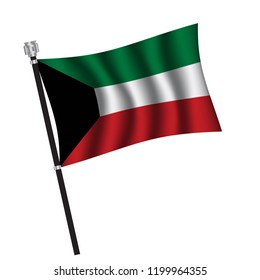 Kuwait flag , flag of Kuwait waving on flag pole, vector illustration EPS 10.