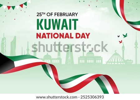 Kuwait Flag Waving On Skyline Background. National Day Concept Design Vector Illustration.