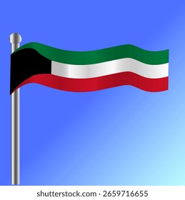 Kuwait flag with waving pole  Editable Vector illustration 