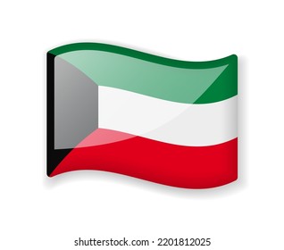 Kuwait flag - Wavy flag bright glossy icon isolated on white background