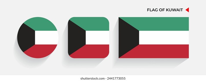 Kuwait Flags arranged in round, square and rectangular shapes