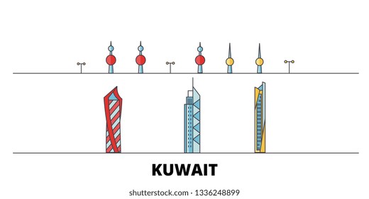 Kuwait, Kuwait flat landmarks vector illustration. Kuwait, Kuwait line city with famous travel sights, design skyline. 