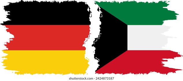 Kuwait and Germany grunge flags connection, vector