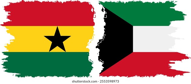 Kuwait and Ghana grunge flags connection, vector