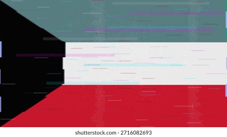 Vetor de bandeira de falha do Kuwait, distorção dividida RGB, ilustração de quadro de vídeo abstrato digital
