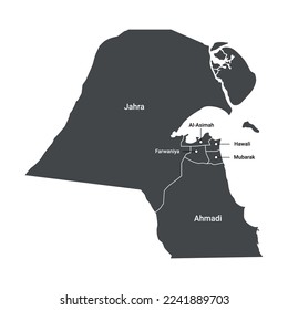 Kuwait Governorates or Administrative Map with Border Vector Illustration