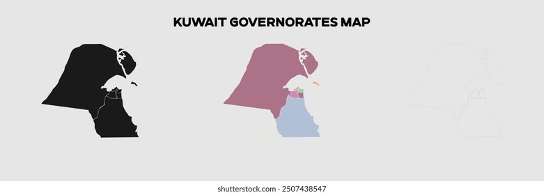 Kuwait Governorates Karte in Farben. EPS-Datei auch in selhoutte und skizzierte Form. Bearbeitbare EPS-Datei.