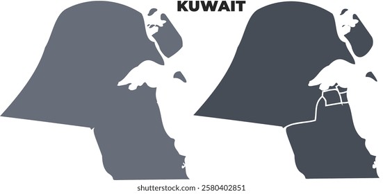 Kuwait grey political map simple flat illustration set