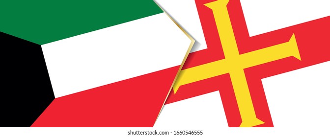 Kuwait and Guernsey flags, two vector flags symbol of relationship or confrontation.