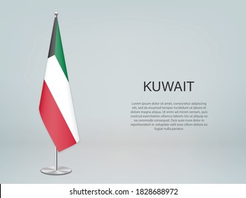 Bandera colgando de Kuwait en el estrado. Plantilla para banner de conferencia política