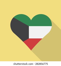 Kuwait heart flag flat style with long shadow. Patriotic design. Vector EPS10