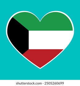 Kuwait Heart Shape Flag, love symbol. Vector Illustration
