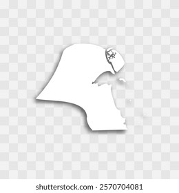 Kuwait high detailed vector representation of country silhouette. White color on transparent background with dropped shadow. For educational, decorative, or informational use.