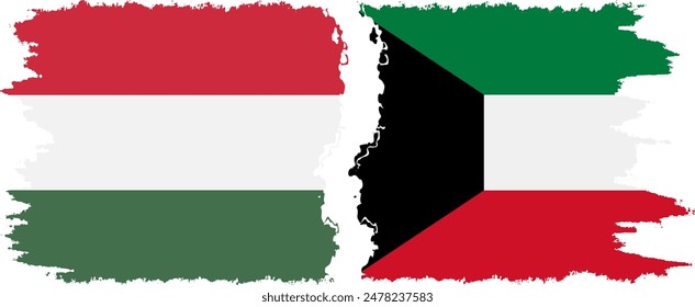 Kuwait and Hungary grunge flags connection, vector