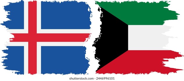 Kuwait and Iceland grunge flags connection, vector