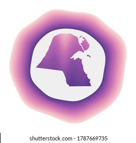 Kuwait-Symbol. Farbiges Farbverlauf-Logo des Landes. Violett rotes Kuwait-Rundzeichen mit Karte für Ihr Design. Vektorgrafik.