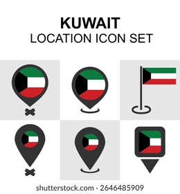 Kuwait icon set includes flag-based map pins and markers for Middle East-themed visuals, travel materials, or geographic data.