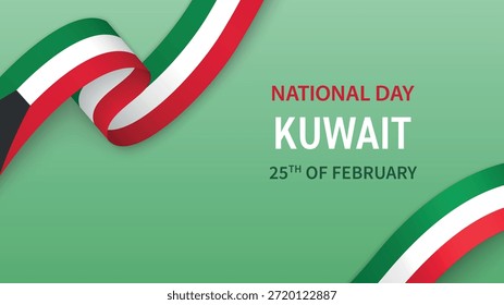 Kuwait Independence Day Banner mit Flaggenband und patriotischem Hintergrund Design.