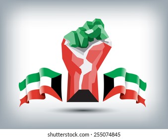 Kuwait Independence Day celebrations concept with geometric shape hand fist in national flag color theme.