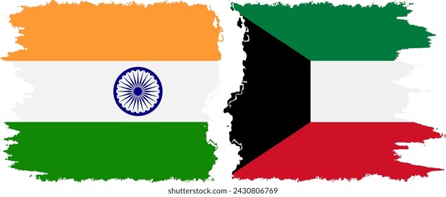 Kuwait and India grunge flags connection, vector