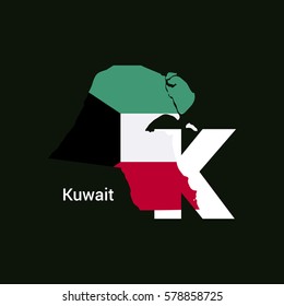 Kuwait Initial Letter Country with Map and Flag Vector