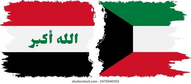 Kuwait and Iraq grunge flags connection, vector