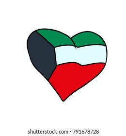 Kuwait isolated heart flag on white background. Comic book cartoon pop art retro illustration