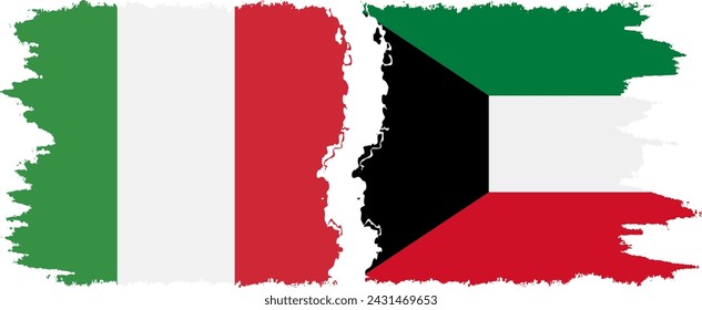 Kuwait and Italy grunge flags connection, vector