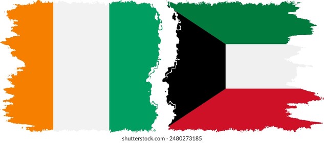 Kuwait and Ivory Coast grunge flags connection, vector